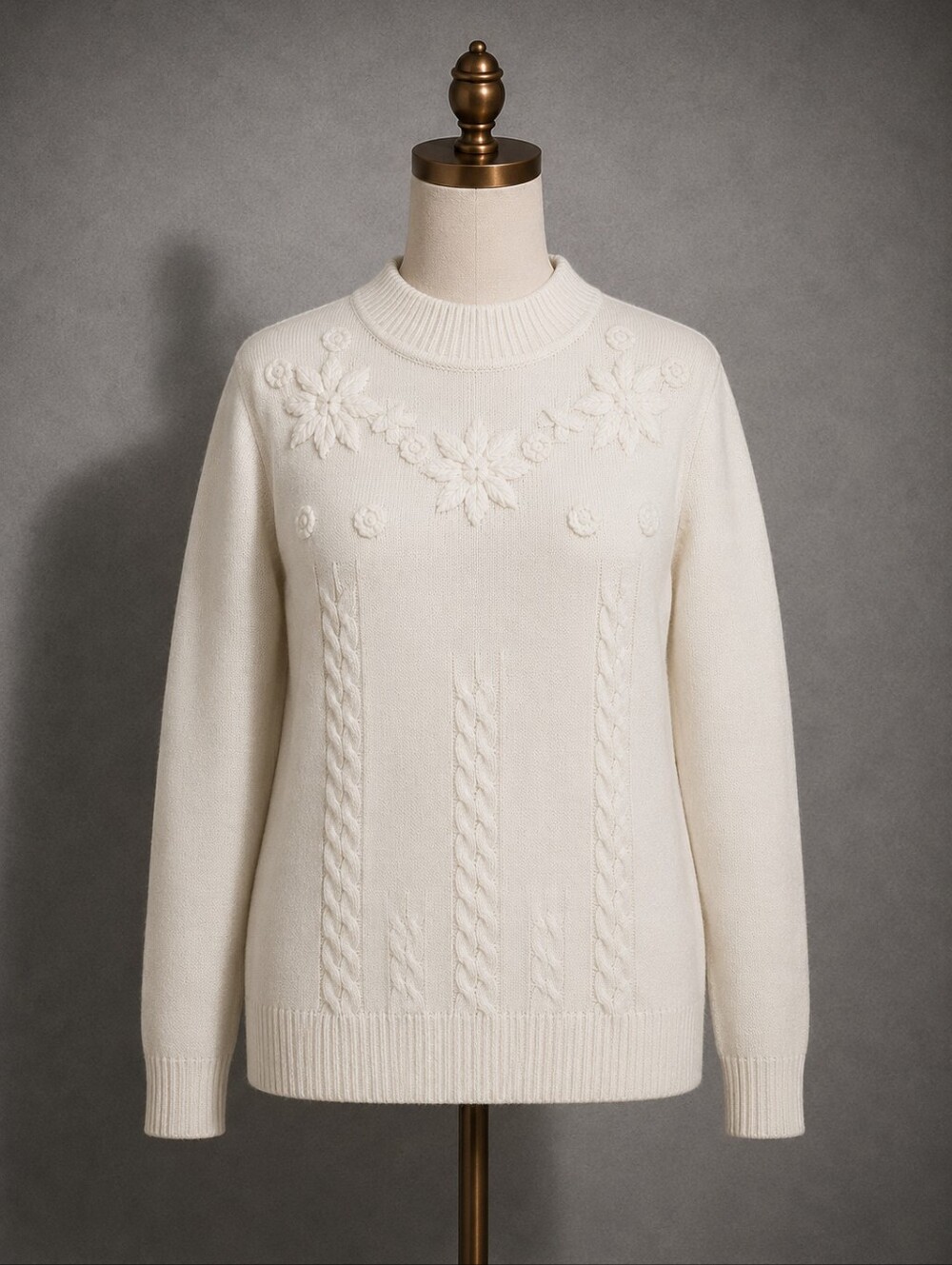 Salon Studio Cable Knit Floral Sweater Women's Medium Mock Neck Cottagecore
